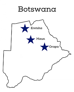 Map of Botswana showing program locations
