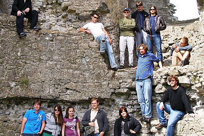 Group shot of the students at a castle