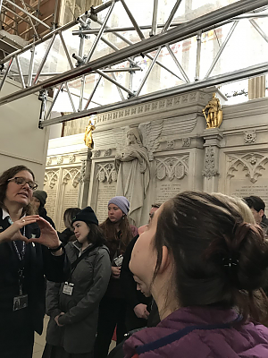 Students getting a tour inside Westminster Abbey