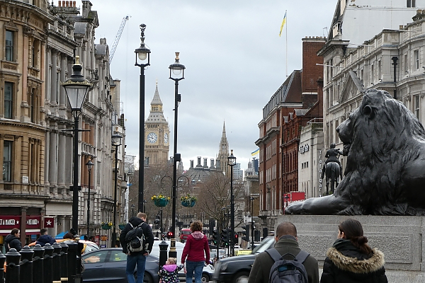 View of London Street with the Big Ben clock tower in the distance