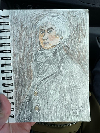 Color pencil sketch of portrait of white haired man