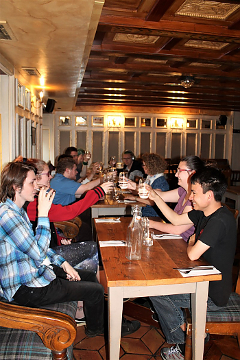 Landmark College Study Abroad Group enjoying dinner at Skeff Slainte