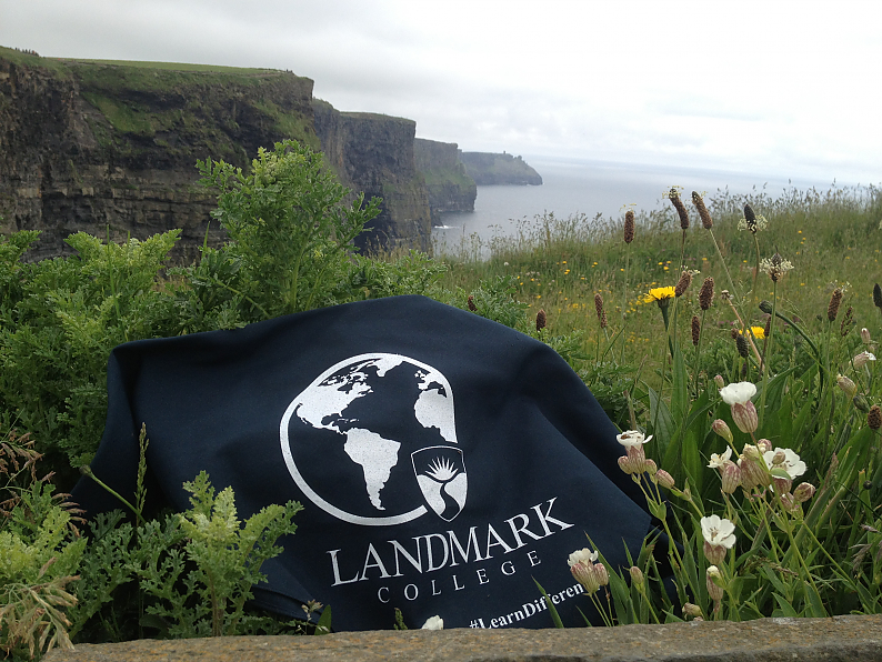 Landmark College banner and view of Cliffs of Moher, Ireland