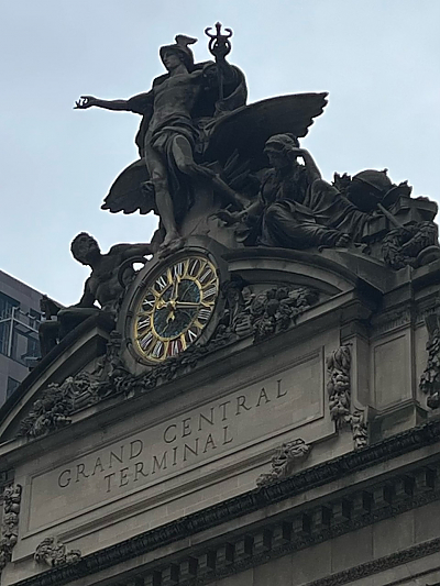 Exterior of building facade reading Grand Central Terminal