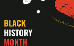A graphic with abstract art and the words Black History Month