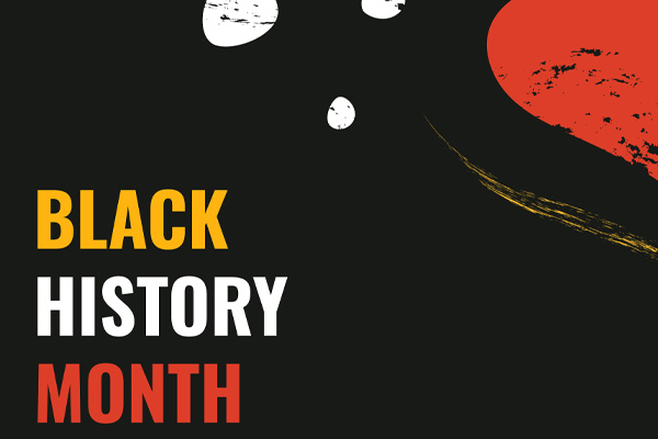 A graphic with abstract art and the words Black History Month