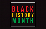 The words Black History Month in red, yellow and green stacked text