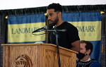 Alumnus Isaac Alam '19 makes remarks during the Fall 2021 Convocation ceremony.