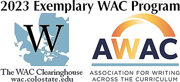 Artwork that says 2023 Exemplary WAC Program with logos for the WAC Clearing House and Association for Writing Across the Curriculum