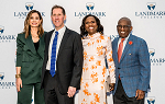 Image of Rebecca Jarvis, President Eden, Deborah Roberts and Al Roker in front of a step and repeat of Landmark College logos at the 2024 gala fundraiser