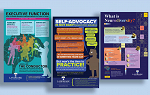 Thumbnails images of three infographics created by Landmark College. One on self-advocacy, one on executive function and one on neurodiversity