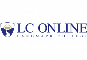 LC Online logo, consisting of the blue and gold shield logo and the words LC Online with Landmark College below it. 