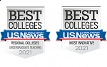 U.S. News 2021 Best College badges for Most Innovative and Undergraduate Teaching 