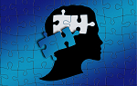 A puzzle of a person's silhouette with two pieces removed from area where brain would be.