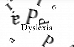 Black and white letters swirling. Screen capture of dyslexia animation.