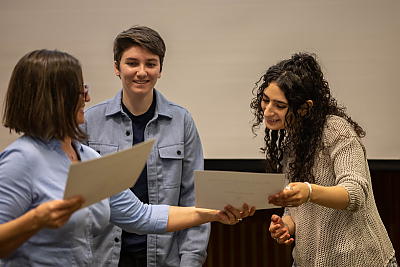 The award for excellence in Psychology, presented by Professor Solvegi Shmulsky to Sarah Kersey and Alexandra Jassin. Spring 2022