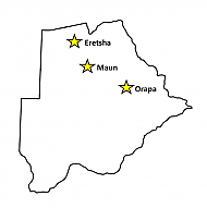 Map of Botswana showing program locations