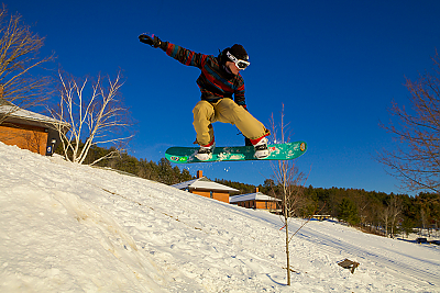 Snowboarding to lower campus
