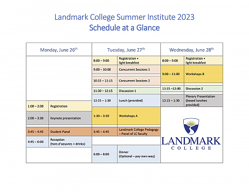 Landmark College Summer Institute schedule