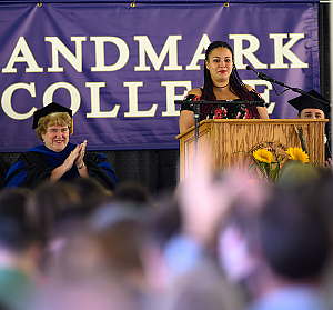 Shoshana Conley delivers remarks at the Fall 2019 Convocation ceremony.