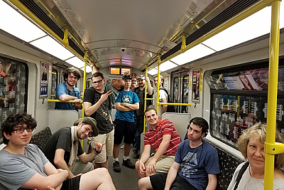 Students ride the U-Bahn, or subway, in Berlin