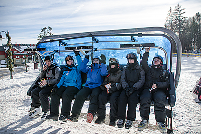 Landmark College students on chair lift at ski area