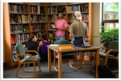  Group of Landmark College students in the library.