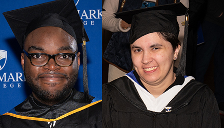 Separate headshots of Gerald Belton and Julie Vartain spliced together side-by-side. Both are wearing graduation caps and gowns