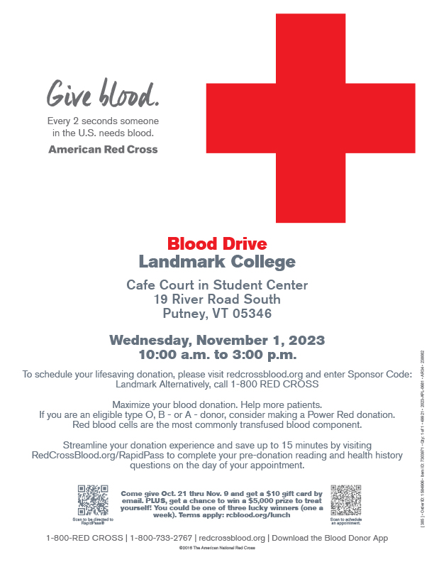 Flyer advertising the Blood Drive taking place in the Cafe Court on November first between 10 a.m. and 3 p.m. 