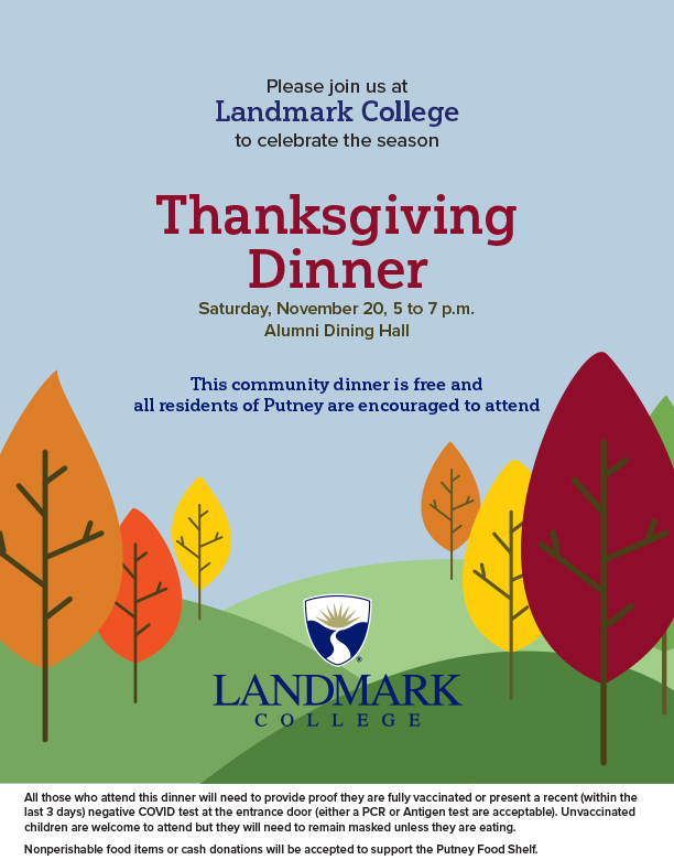 Poster with Thanksgiving Community Dinner information 