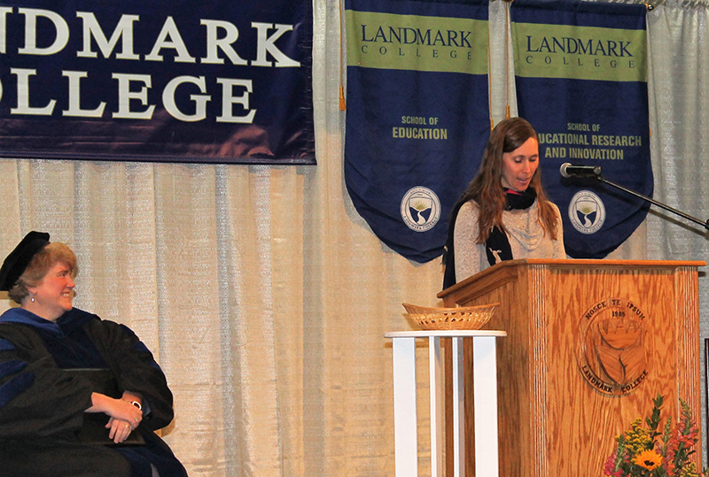Alumna Katherine Wagenbach (class of 1998) delivers remarks at 2019 Spring Convocation ceremony