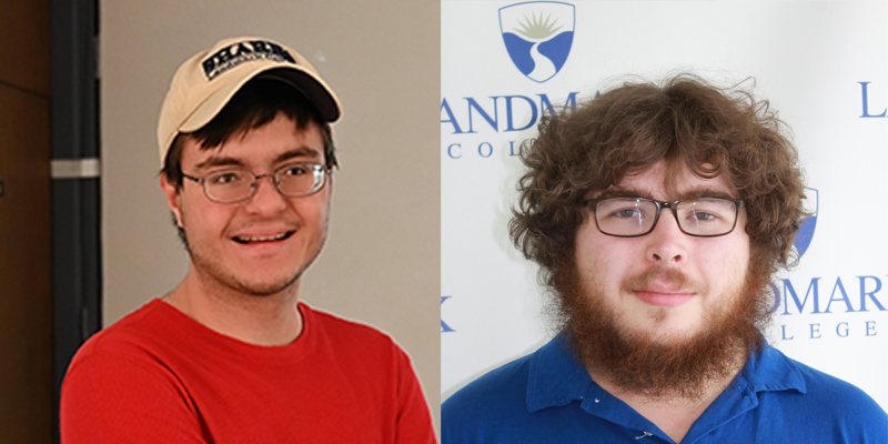 At left, Will Johnson smiling at camera. He is wearing a yellow baseball cap and a red jersey. At right, a headshot of James Wood. He has bushy brown hair and beard and is wearing glasses 