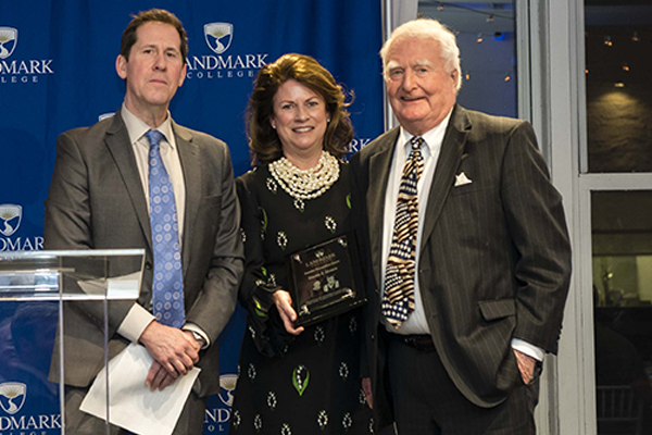 From left to right: Landmark College President Dr. Peter Eden, Board of Trustees Chair Barbara Epifanio, and Trustee Emeritus Chuck Strauch posing for a photo at the 2022 More Than We Imagine gala.